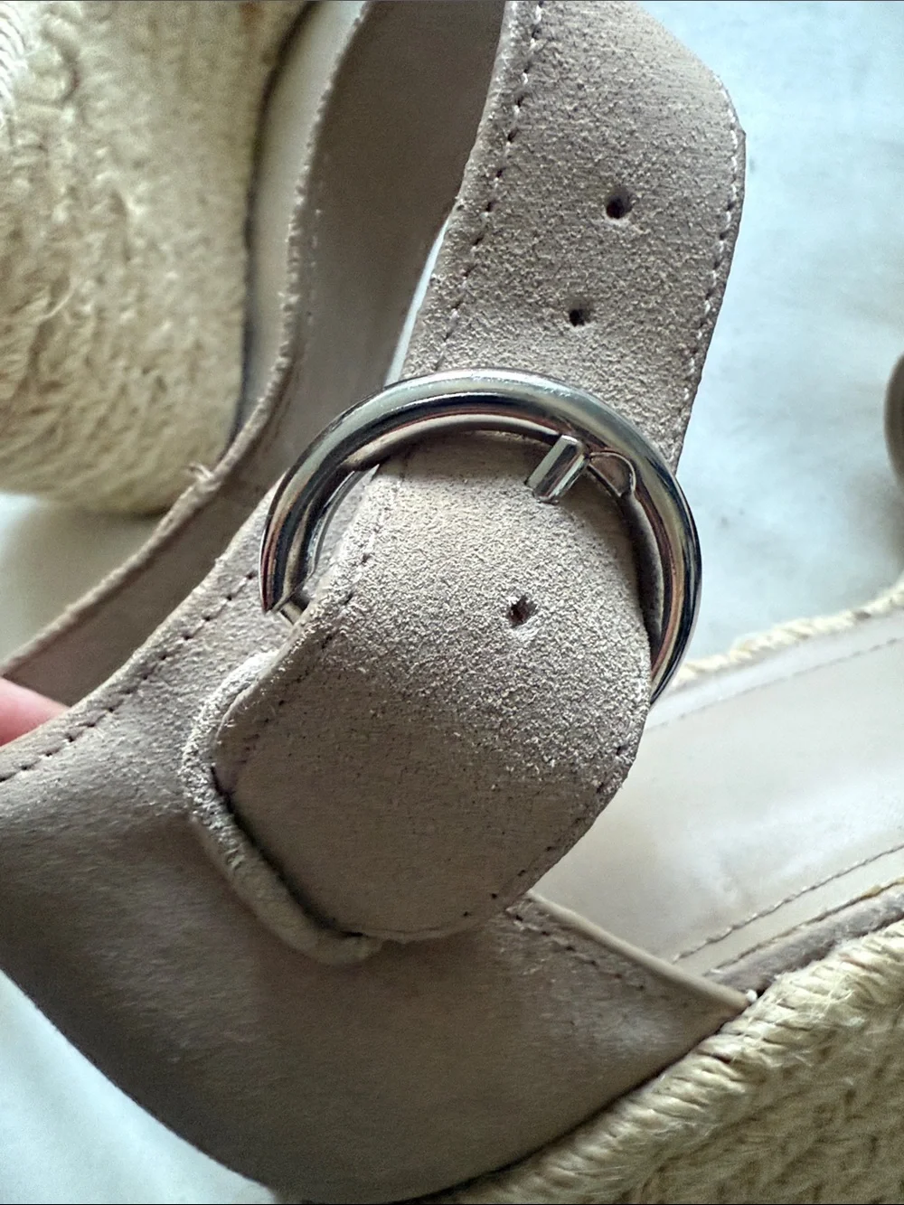 Marc Fisher Taupe Suede Espadrille Wedge Sandals with Ankle Strap. 8